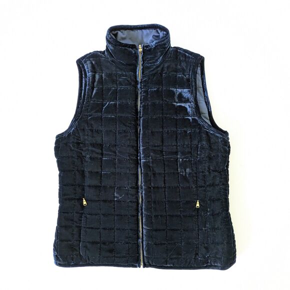 Lauren Ralph Lauren LRL Velvet Quilted Puffer Vest Size S Navy Blue Reversible - Picture 1 of 12